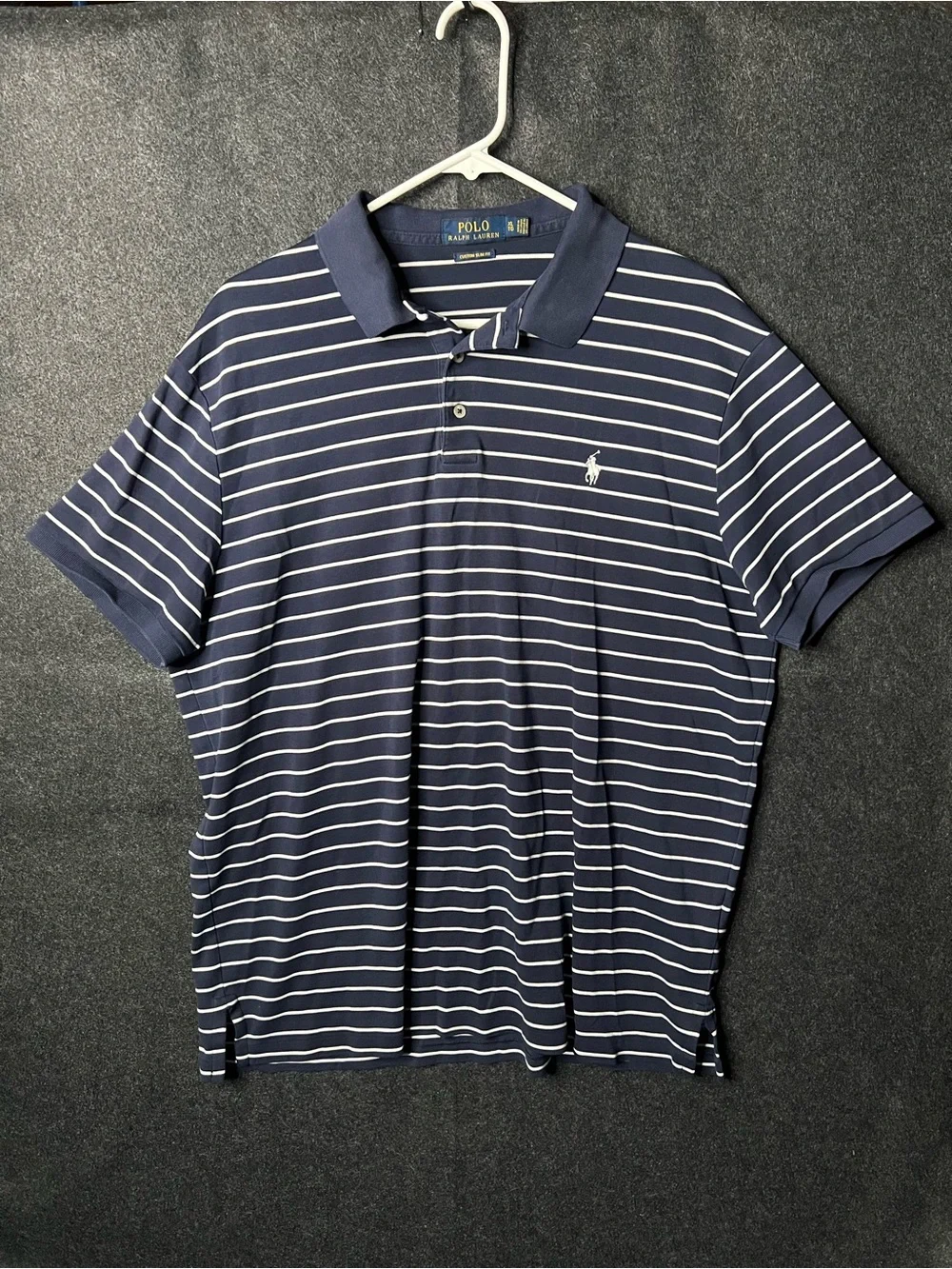 Polo Ralph Lauren Mens Polo Striped Navy Blue Size XL Custom Slim Fit Preppy